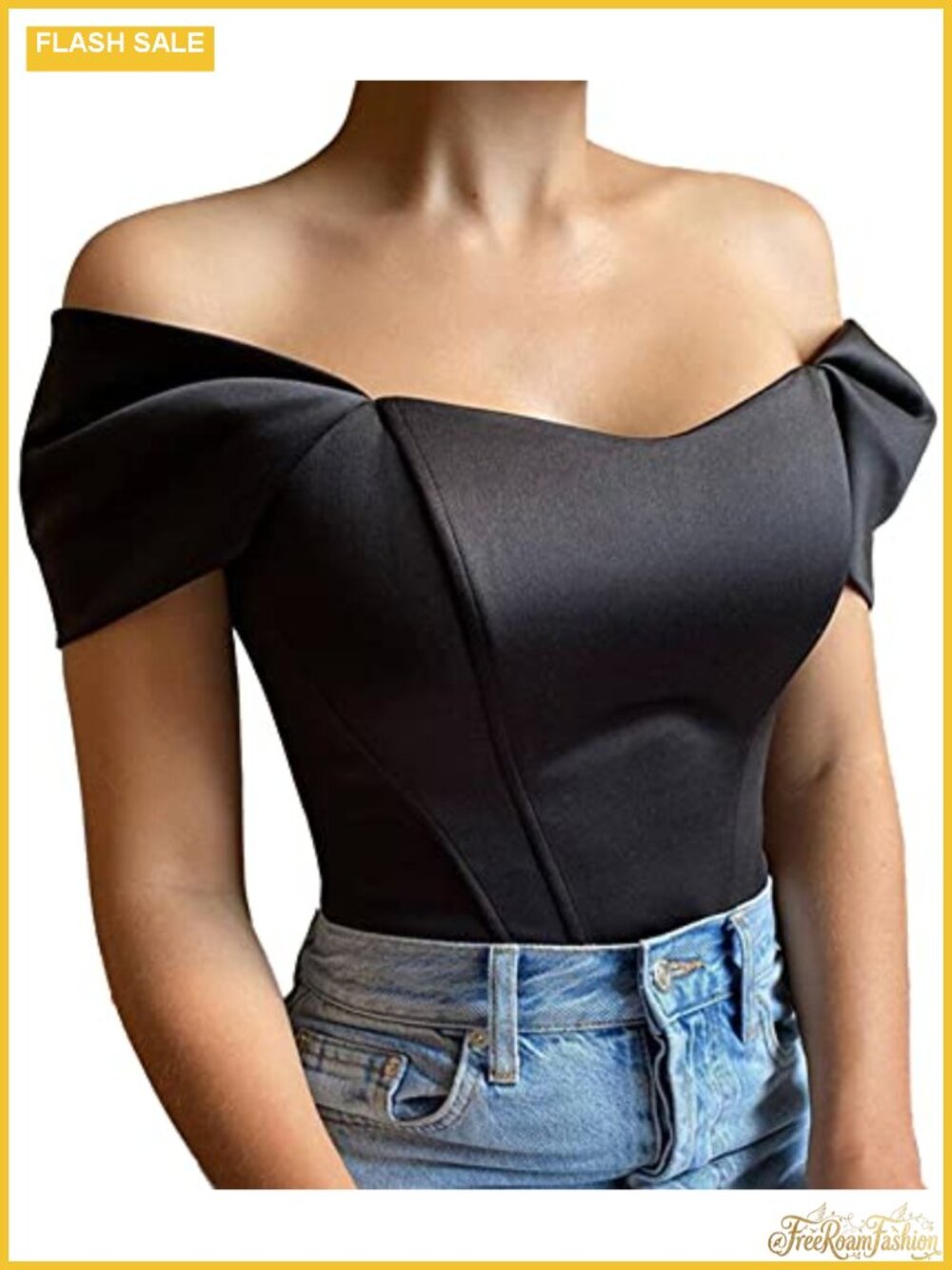 Off Shoulder Satin Corset Top Short Sleeve Bustier Crop Shirt